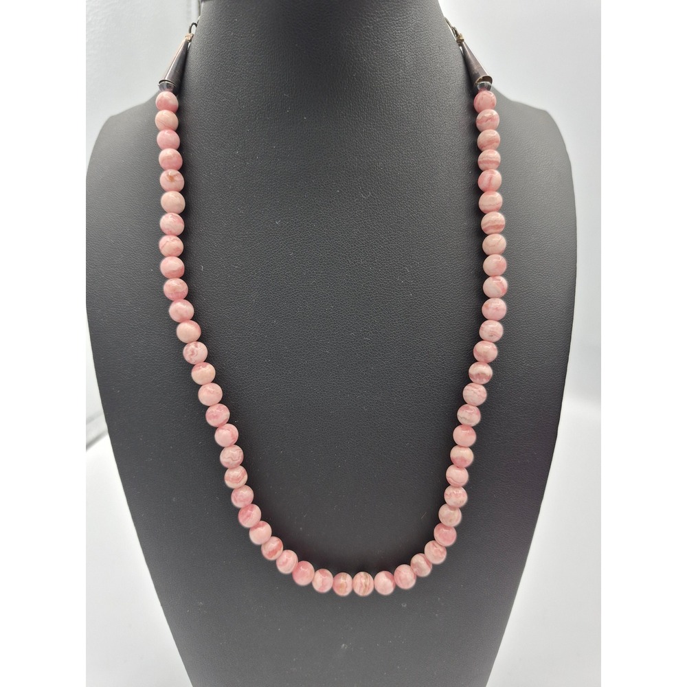 Vintage Rhodochrosite Bead Necklace Sterling Silver Pink Native American Artisan